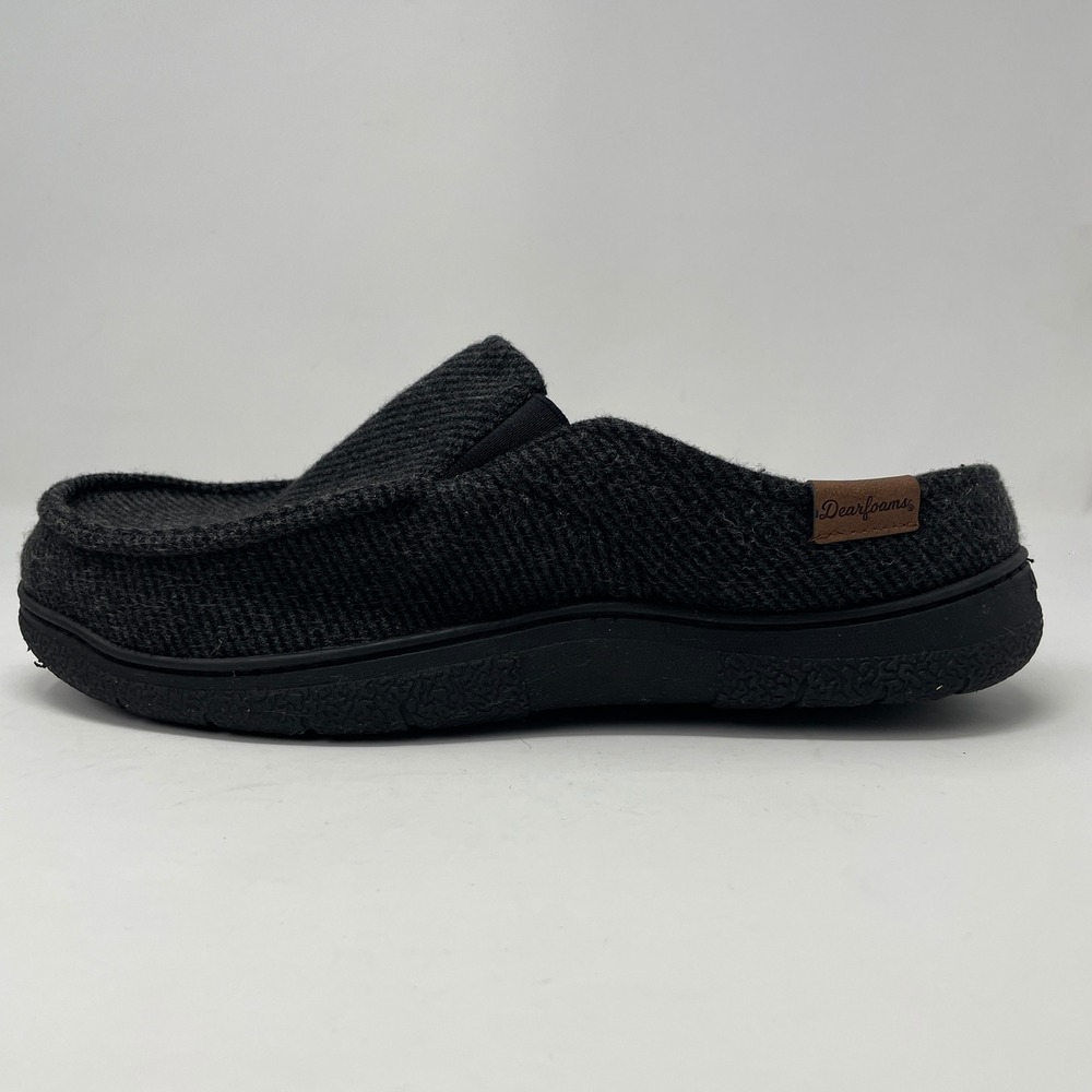 Dearfoams Mens Clog Slippers Charcoal Grey Herringbone Plaid Lined Size L 11-12